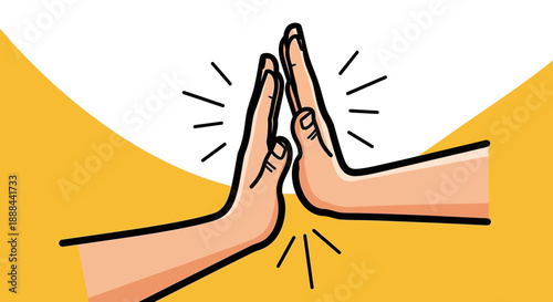 Two hands giving a high five with radiating lines indicating excitement and celebration.