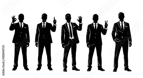 Silhouette Collection of Businessmen Making Gestures and Posing in Suits