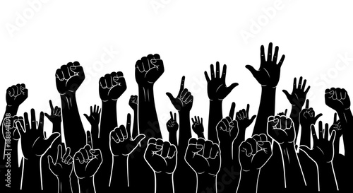 Diverse Hands Raised in Unity and Solidarity, Symbolizing Support
