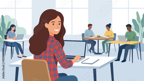 Young woman participating in a modern classroom discussion