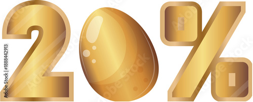 20 percent off template with chicken egg for Easter holiday with gold gradient, for banners, posters or social media