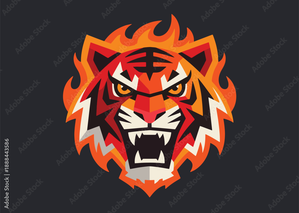 Obraz premium Tiger Head Logo With Burning Fire Illustrator Artwork Creative Design Template 