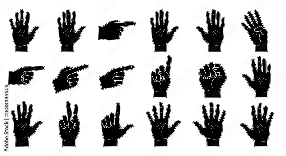 Fototapeta premium Collection of Diverse Hand Gestures and Counting Signs Isolated on White