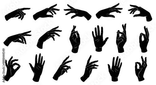 Collection of Elegant Black Hand Gestures Silhouettes on White Background