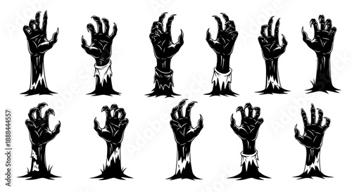 Emerging Zombie Hands Illustration: Spooky Halloween and Horror Themed Graphic Elements
