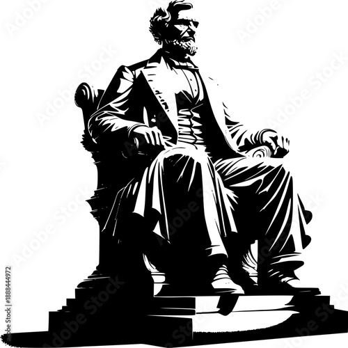 Lincoln Memorial Statue: A striking black and white depiction of a seated figure in a grand chair. a symbol of leadership, strength, and legacy.