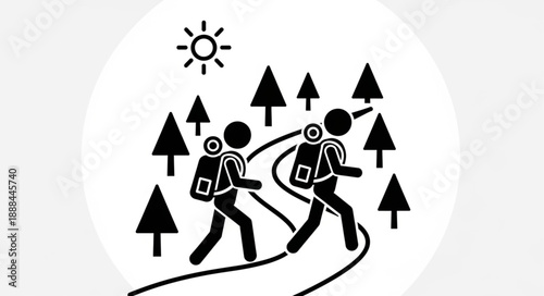 Two hikers walking on a trail through a forest.
