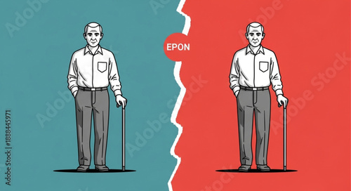 Two elderly men standing with canes on opposite sides.