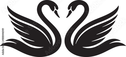 Two abstract black ink swan-like curved strokes facing each other in an elegant logo design.