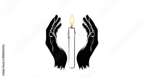 Hands Holding a Burning Candle with Flame, Symbolizing Hope, Faith, and Remembrance