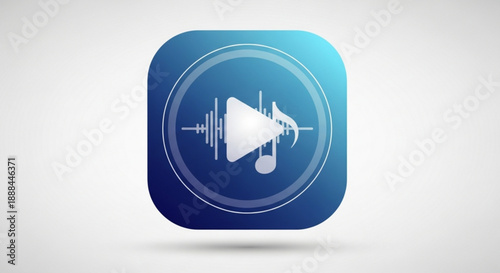 Music playback icon with sound wave and note on blue gradient background