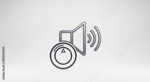 Volume control speaker icon with sound waves on a gray background for audio settings and multimedia