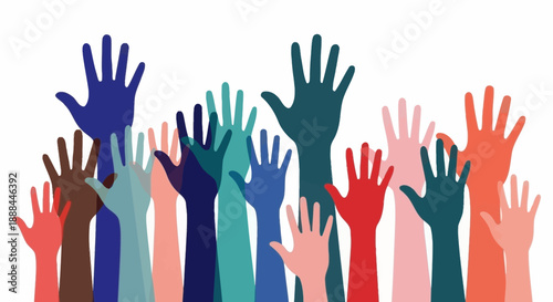 Diverse Hands Raised Up Together in a Symbol of Unity and Cooperation