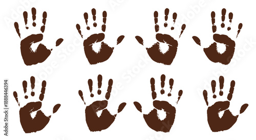 Group of Brown Handprints on White Background - Artistic Representation