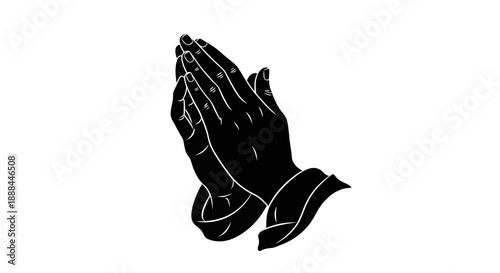 Silhouette of Praying Hands in Black and White, Symbolizing Faith, Hope, and Spirituality