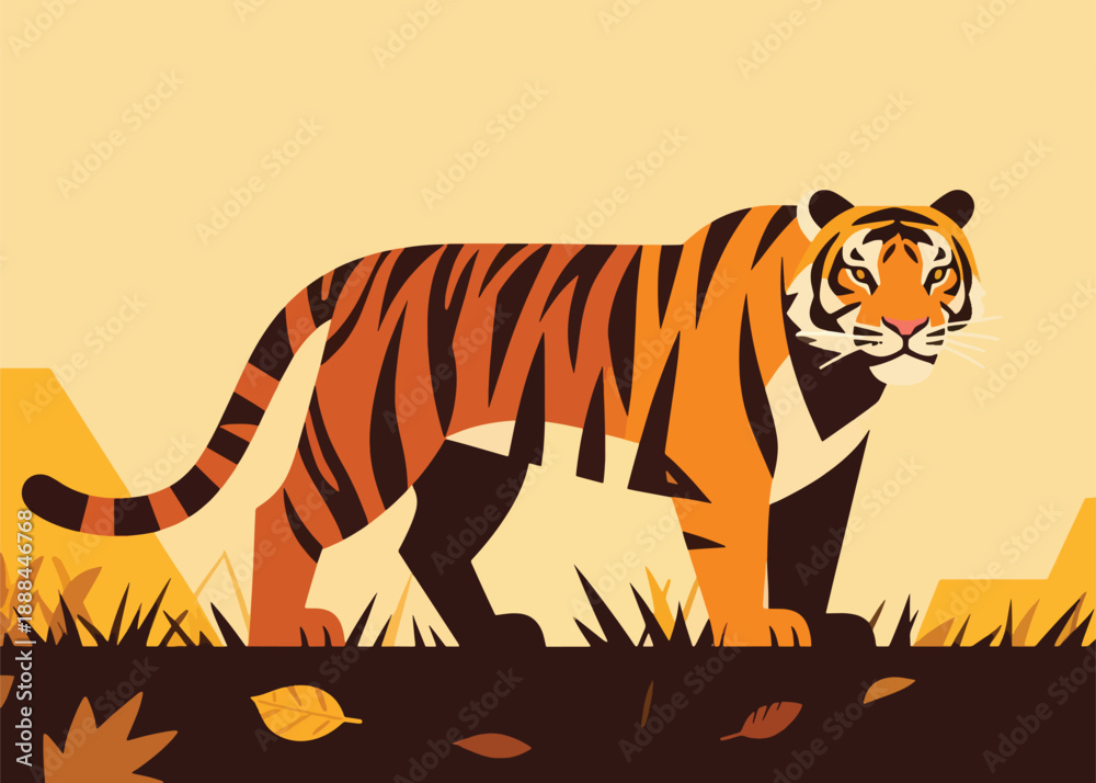 Obraz premium Tiger Standing In The Wild Illustrator Artwork Creative Design Template 