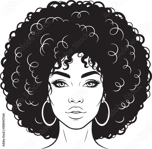 Bold Vector Portrait of a Black Woman with Voluminous Afro Hair