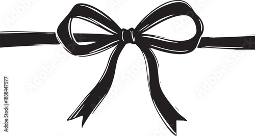 An elegant black ink bow drawn with loose flowing strokes isolated on a white background.