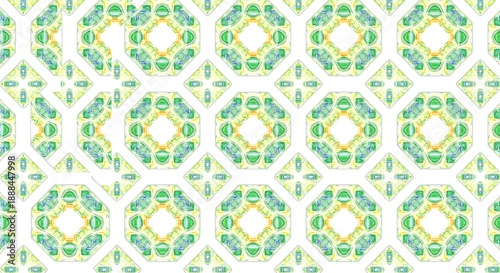 Geometric, repeating pattern featuring octagons and squares in pastel hues