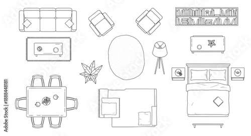 Top view furniture layout plan for interior design.