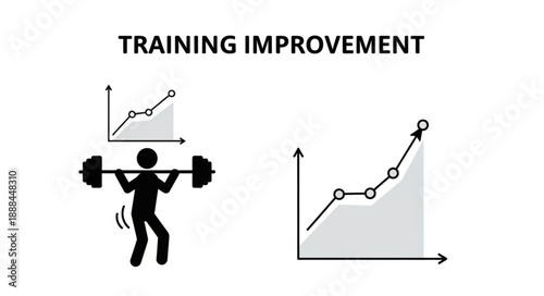 Training Improvement Graph and Weightlifter Icon.