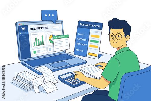 Online Business Tax Calculator Vector Illustration