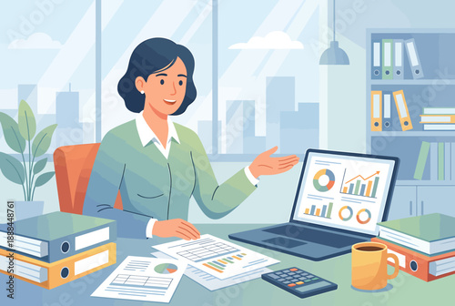 Professional Accountant Calculating Taxes Vector Illustration for Business Finance Management and Growth