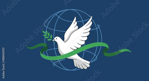 Peace Dove with Olive Branch and Globe Symbolizing Global Harmony and Unity