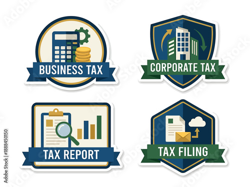Vector Tax Icons Collection for Business, Corporate, Reporting, and Filing Services