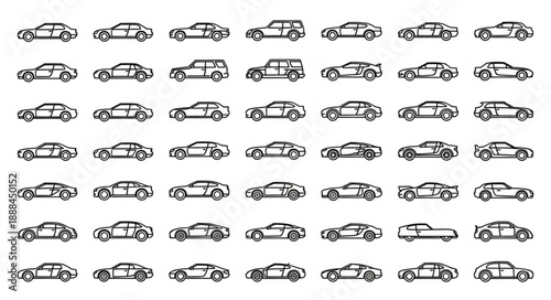 Collection of Car Silhouettes Vector Art.