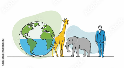 Planet Earth, Wildlife, and Human Scale Comparison, Conceptual Illustration