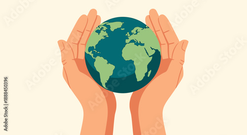 Caring Hands Gently Holding the Planet Earth, Symbolizing Protection and Global Responsibility
