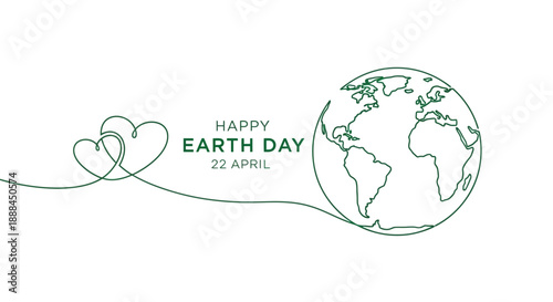 Happy Earth Day Celebration with Continuous Art of Hearts and Globe