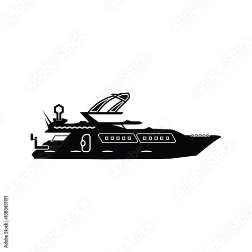 Modern cargo ship silhouette vector, luxury ocean liner vector icon for travel agency, Minimalist ship silhouette