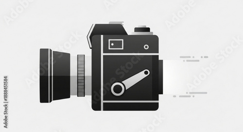 Detailed illustration of a disassembled vintage camera with lens separated on a clean white background for graphic design use