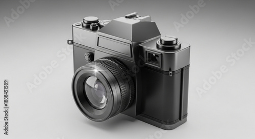 Black camera with lens on white background photography equipment professional film camera