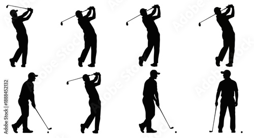 Golf Player Silhouettes Collection: Dynamic Poses of Athletes Swinging Clubs