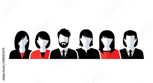 Diverse Group of Business People Silhouettes in a Row, Vector Illustration