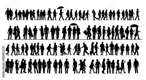 Diverse Group of People Silhouettes in Motion, Business and Lifestyle Collection