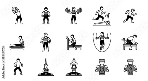 Diverse Fitness and Exercise Icons: A Collection of Healthy Lifestyle Activities