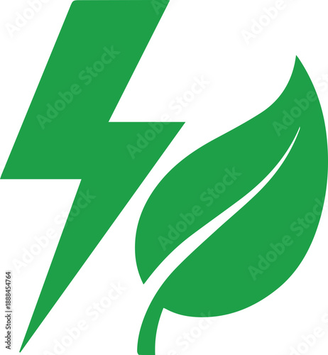 Green lightning bolt combined with a leaf on a white background