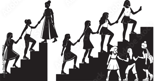 Women helping each other climb up the career ladder