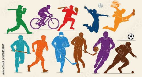Diverse Sports Icons and Silhouettes Depicting Active Lifestyles and Athleticism