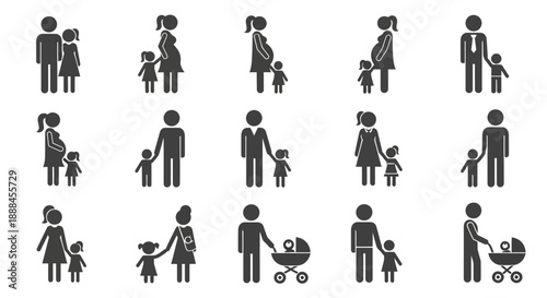 Diverse Family Icons Representing Different Generations and Lifestyles