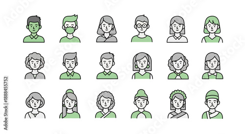 Diverse User Profile Icons Collection: People Avatars in Various Styles and Expressions