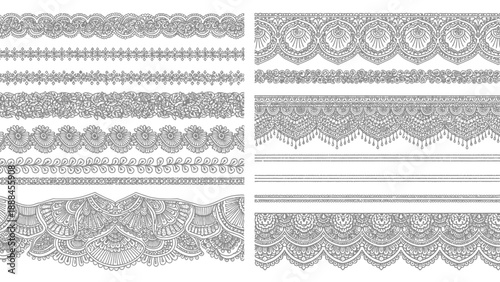 Collection of ornate black and white lace borders and decorative patterns