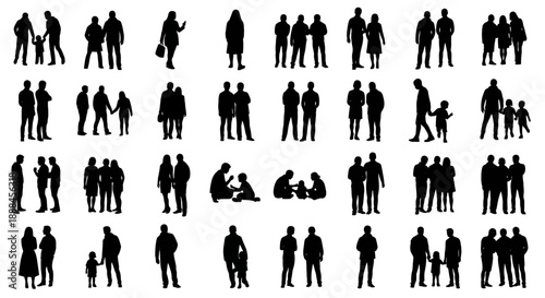 Collection of Diverse Human Silhouettes in Various Poses and Groupings
