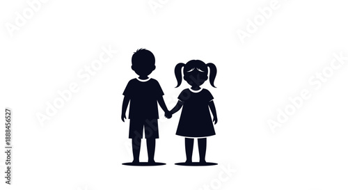 Silhouette of a boy and girl holding hands, symbolizing childhood and friendship