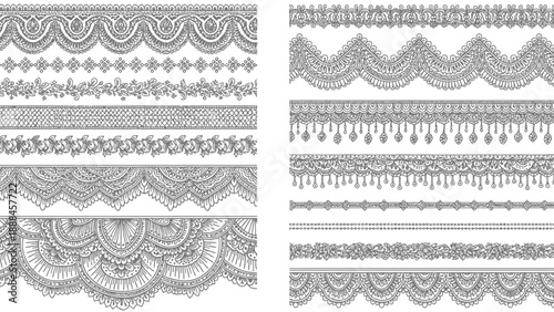 Collection of ornate black and white lace borders and decorative patterns