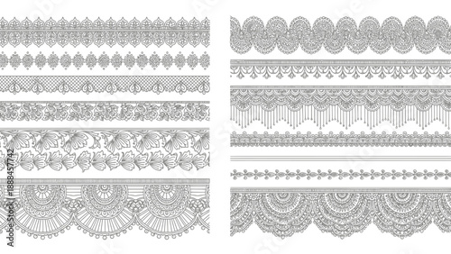 Collection of ornate black and white lace borders and decorative patterns